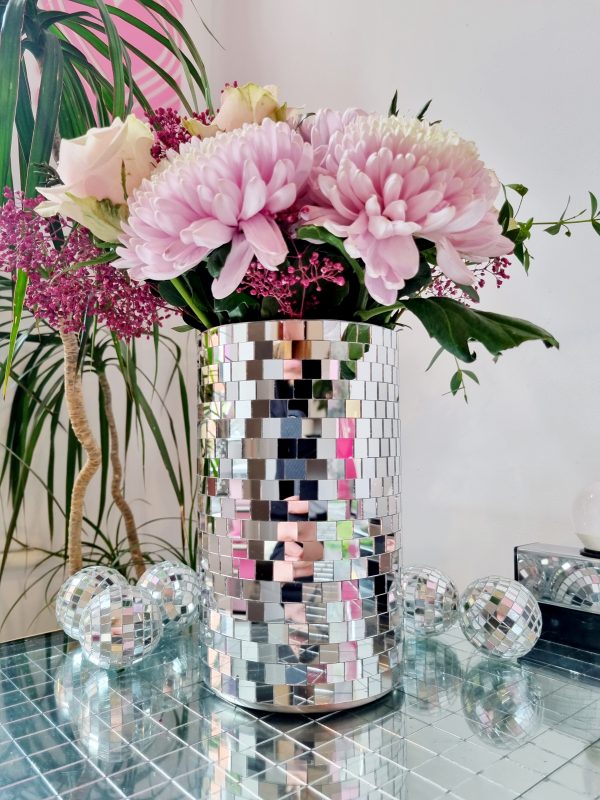 Handmade upcycled disco vase.