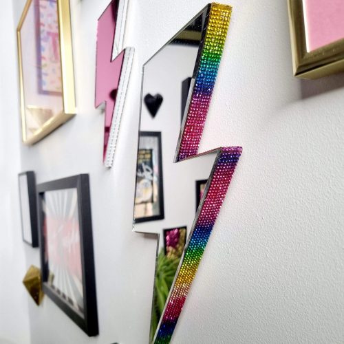 Mirrored rainbow lightning bolt wall art