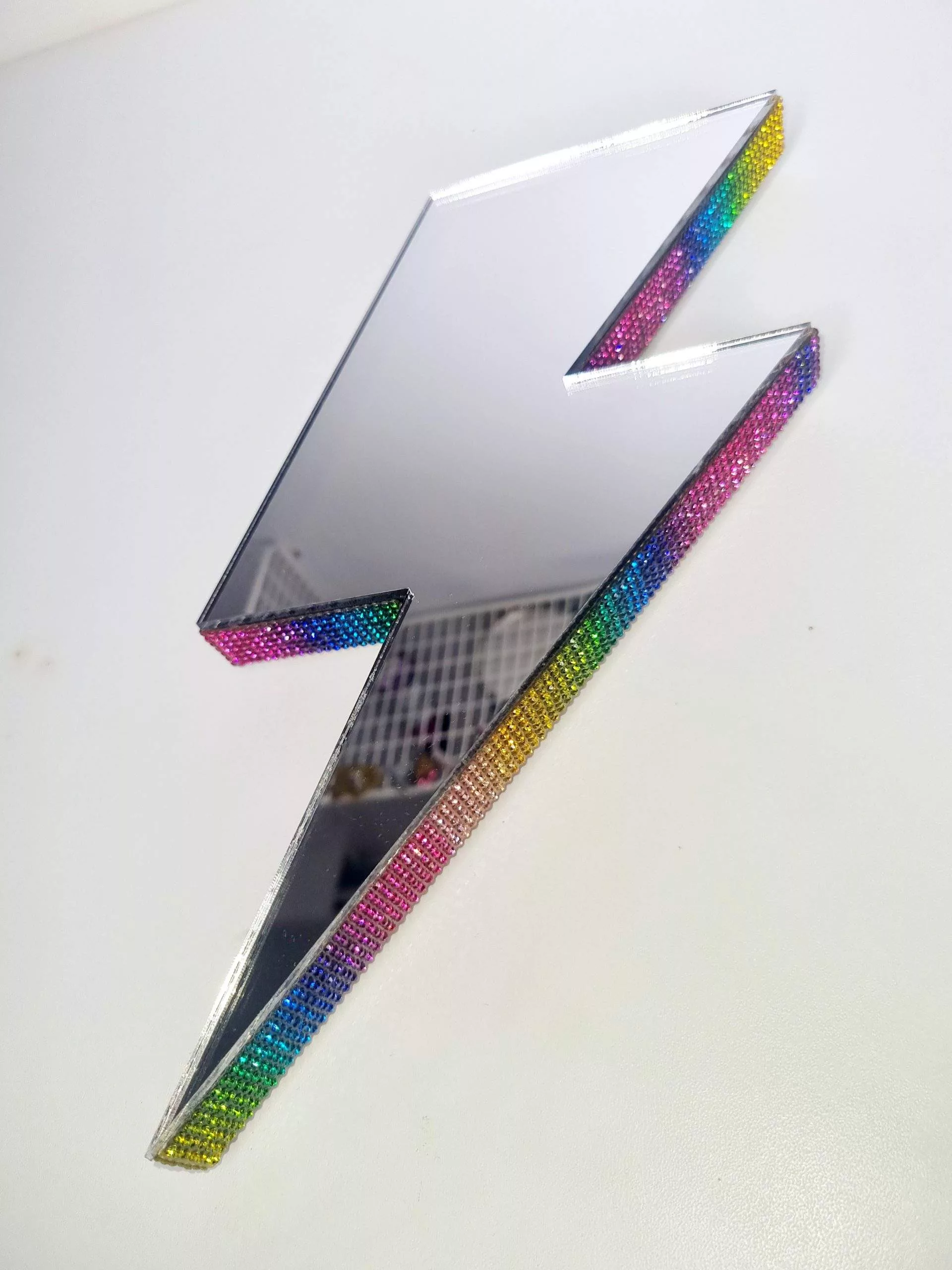 Mirrored rainbow lightning bolt wall art