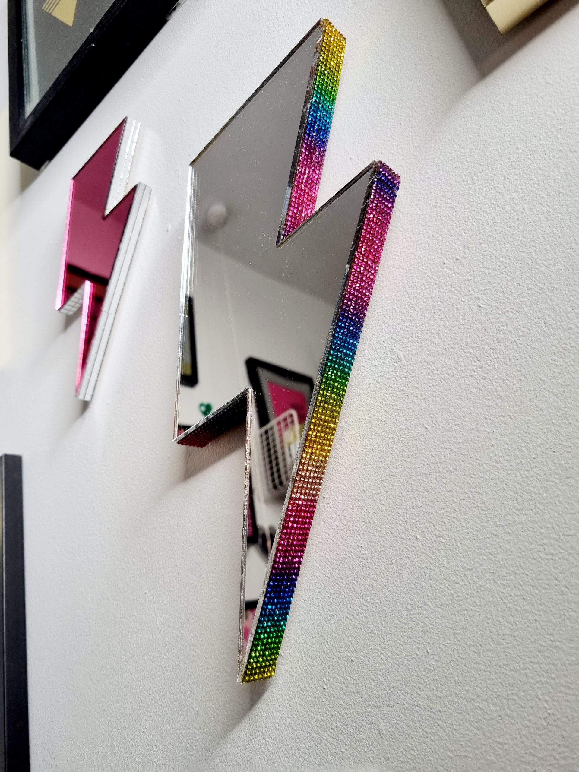 Mirrored rainbow lightning bolt wall art