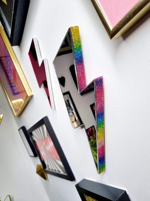 Mirrored rainbow lightning bolt wall art