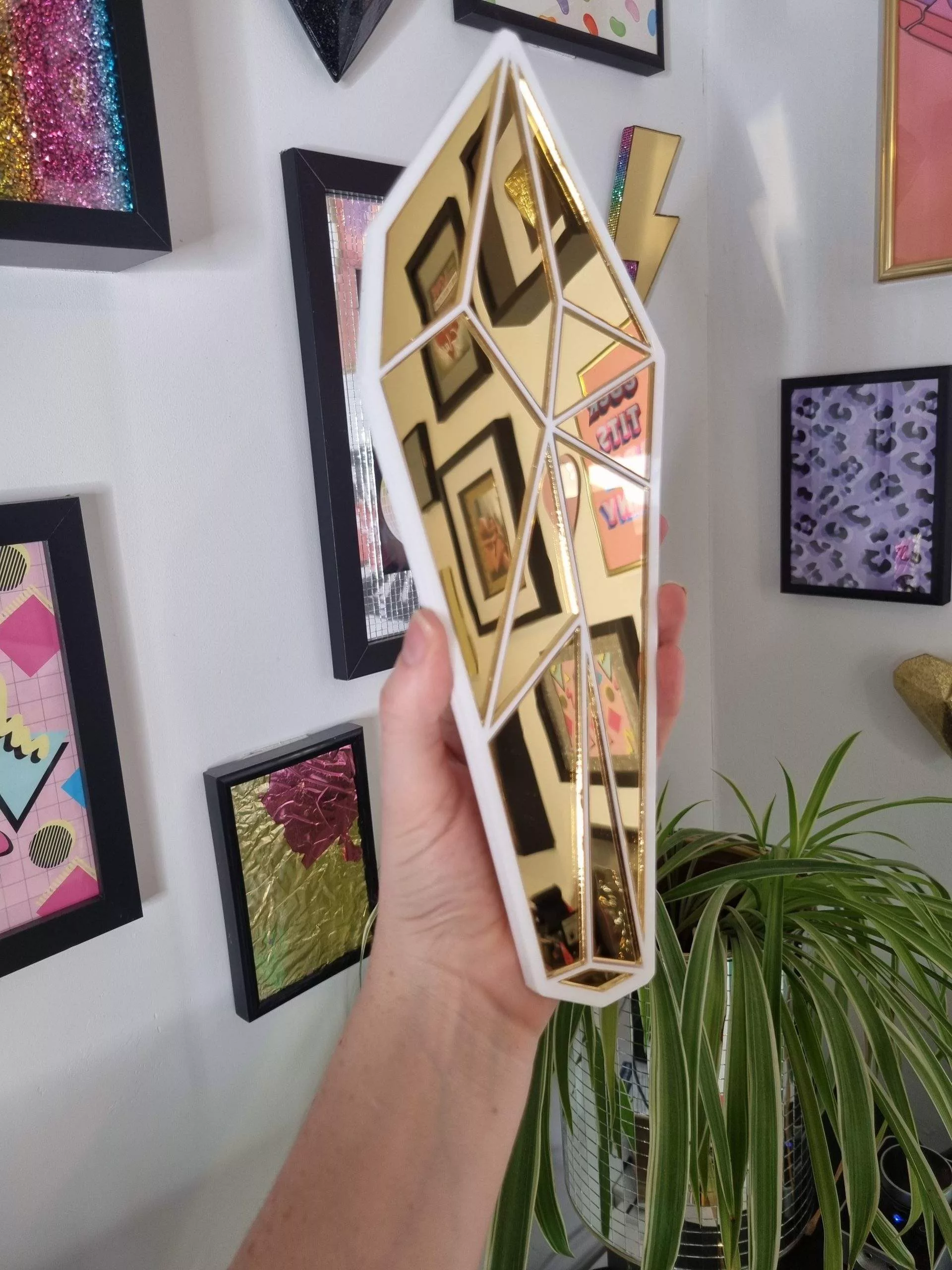 White & gold acrylic crystal wall art