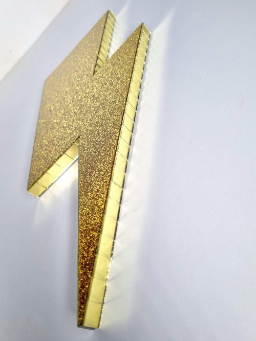 Gold glitter disco lightning bolt wall art