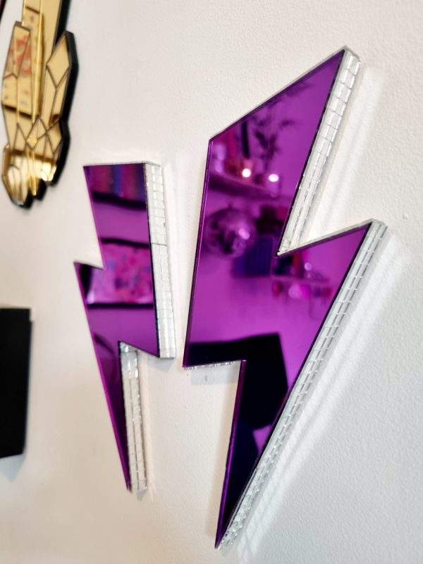 Purple mirror acrylic lightning bolt with silver disco edging.
