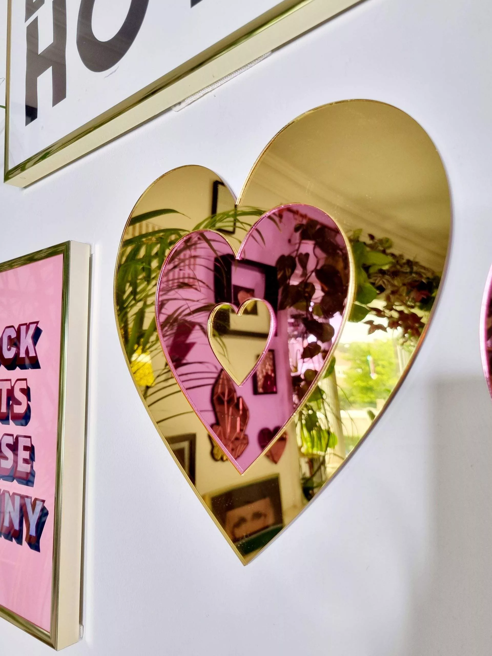 PINK AND GOLD HEART MIRROR.