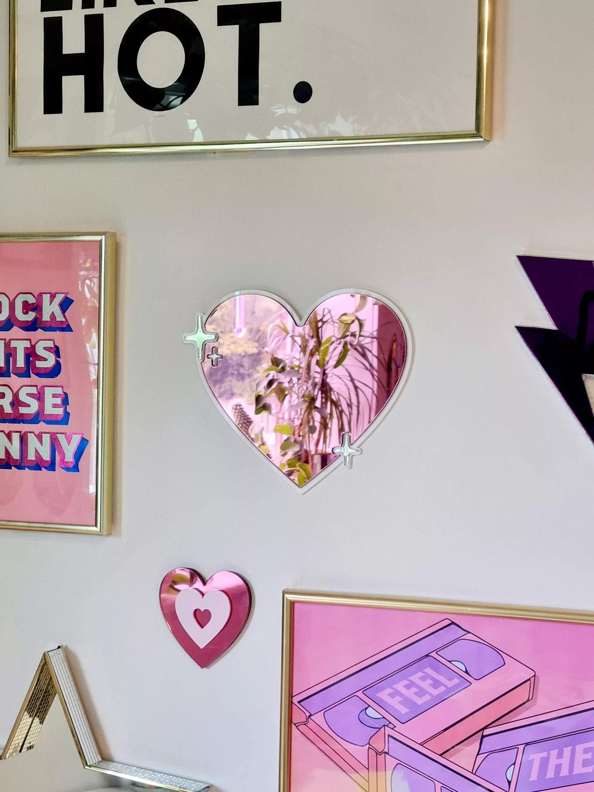 Pink pop art acrylic mirrored heart.