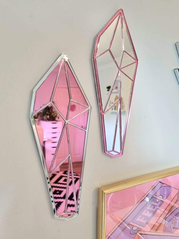Pink and silver mirrors in a crystal point design.