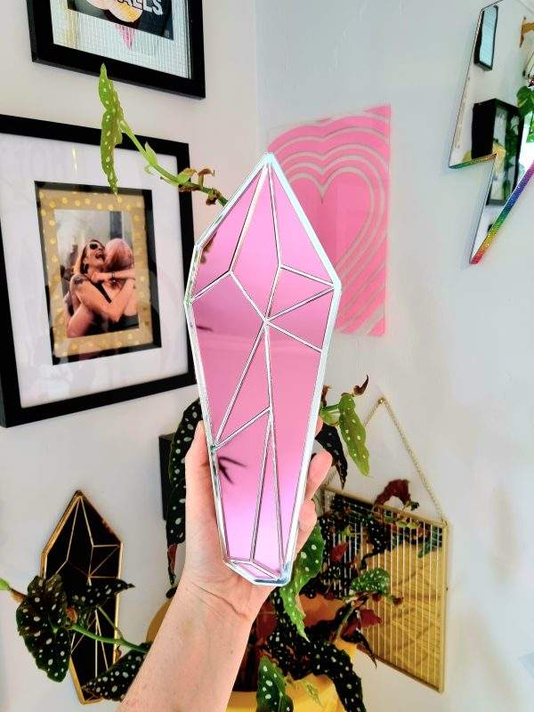 Pink and silver mirrors in a crystal point design.