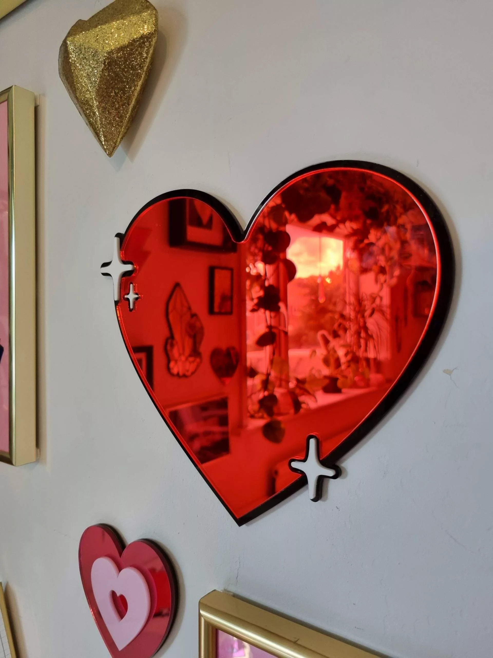 Red pop art love heart mirror wall art.
