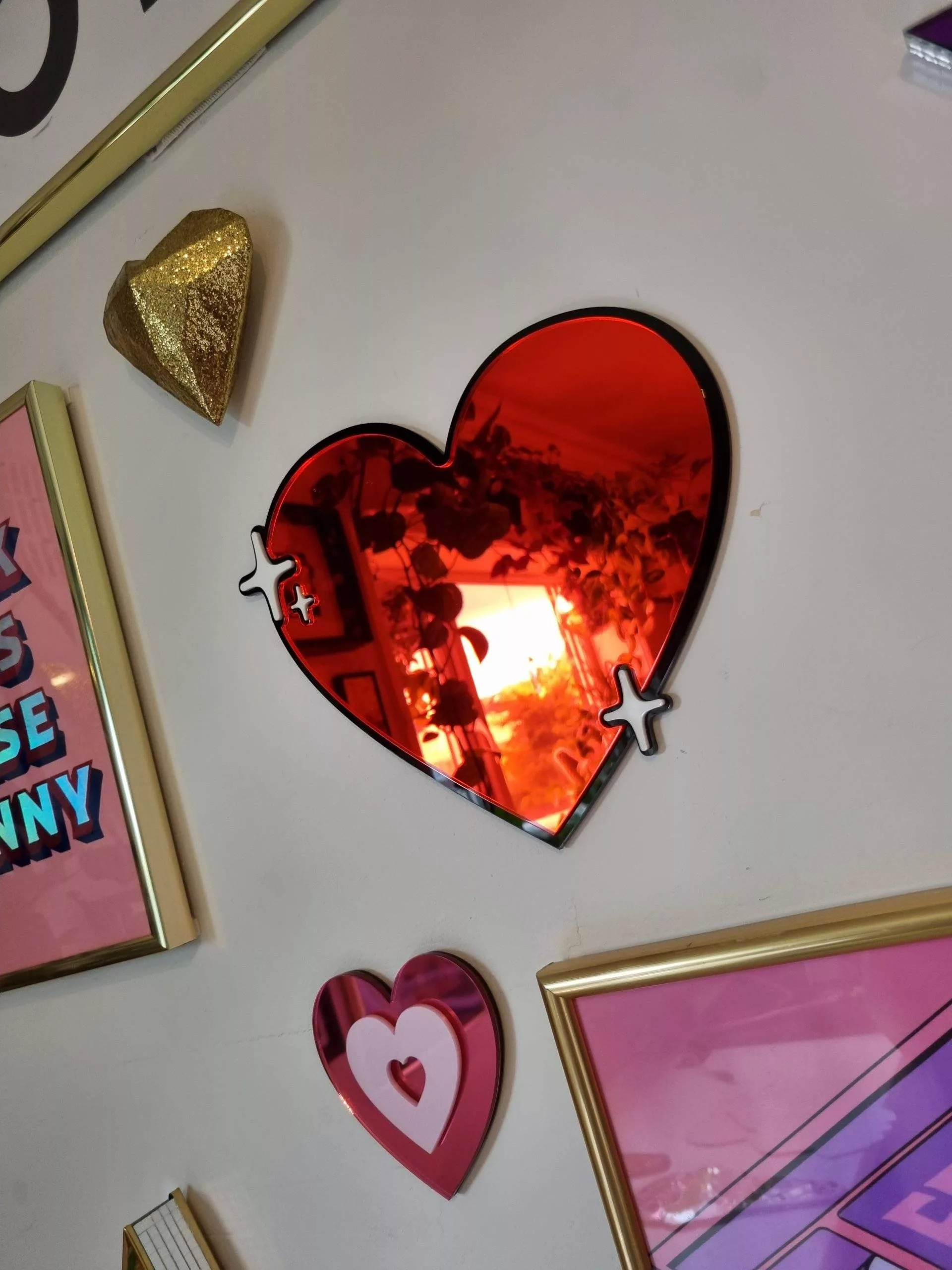 Red pop art love heart mirror wall art.