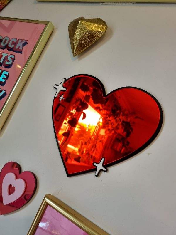 Red pop art love heart mirror wall art.