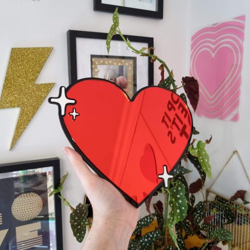 Red pop art love heart mirror wall art.