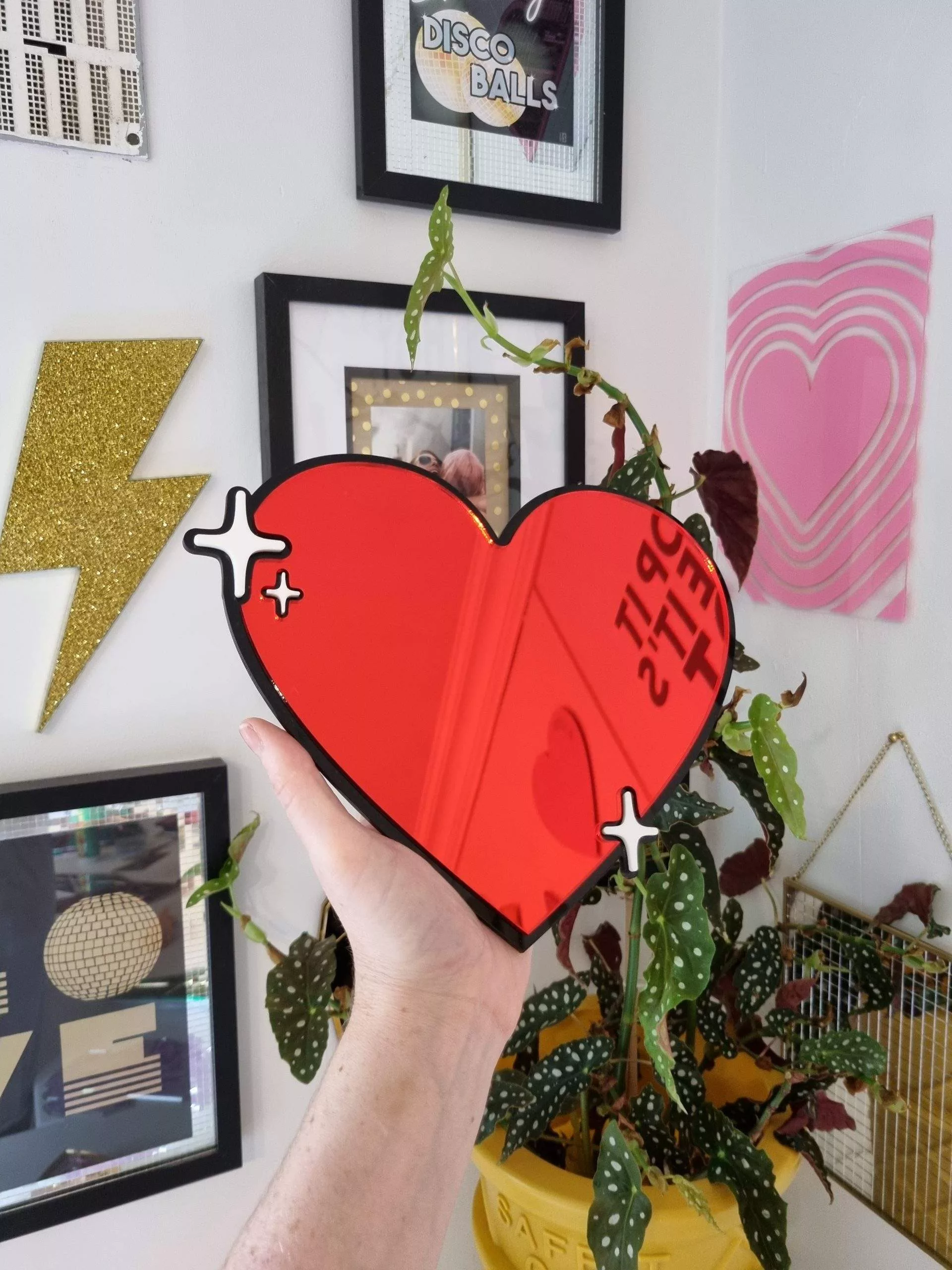 Red pop art love heart mirror wall art.