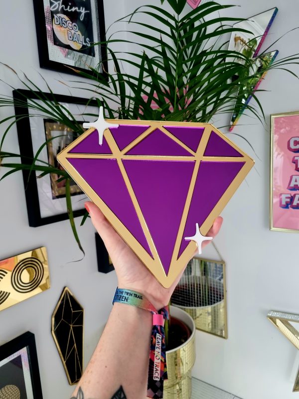 Purple and gold diamond mirror.