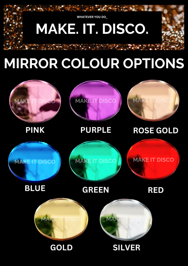 A chart showing different coloured mirror options.