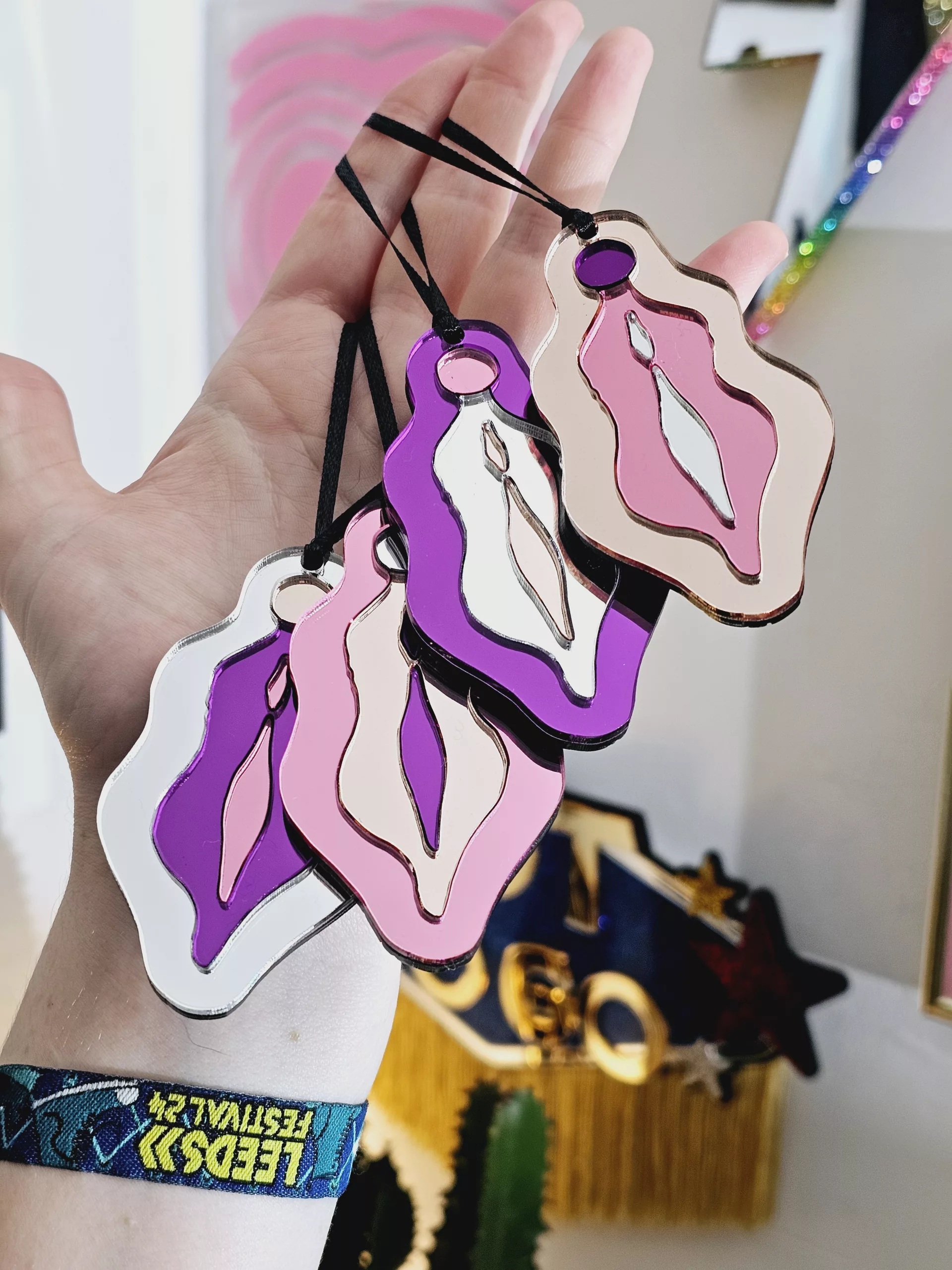Christmas ornaments in the shape of vulvas.