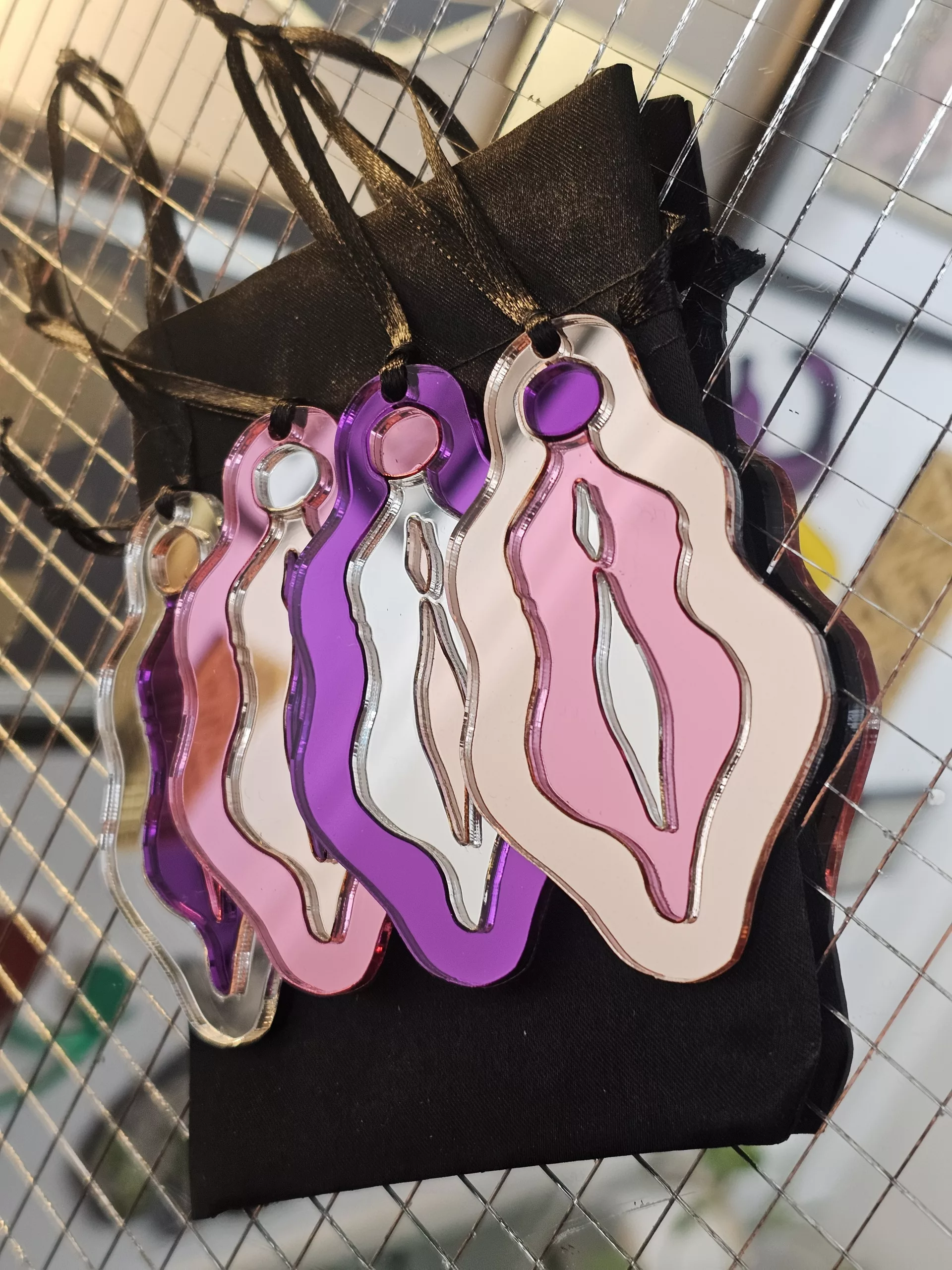 Christmas ornaments in the shape of vulvas.