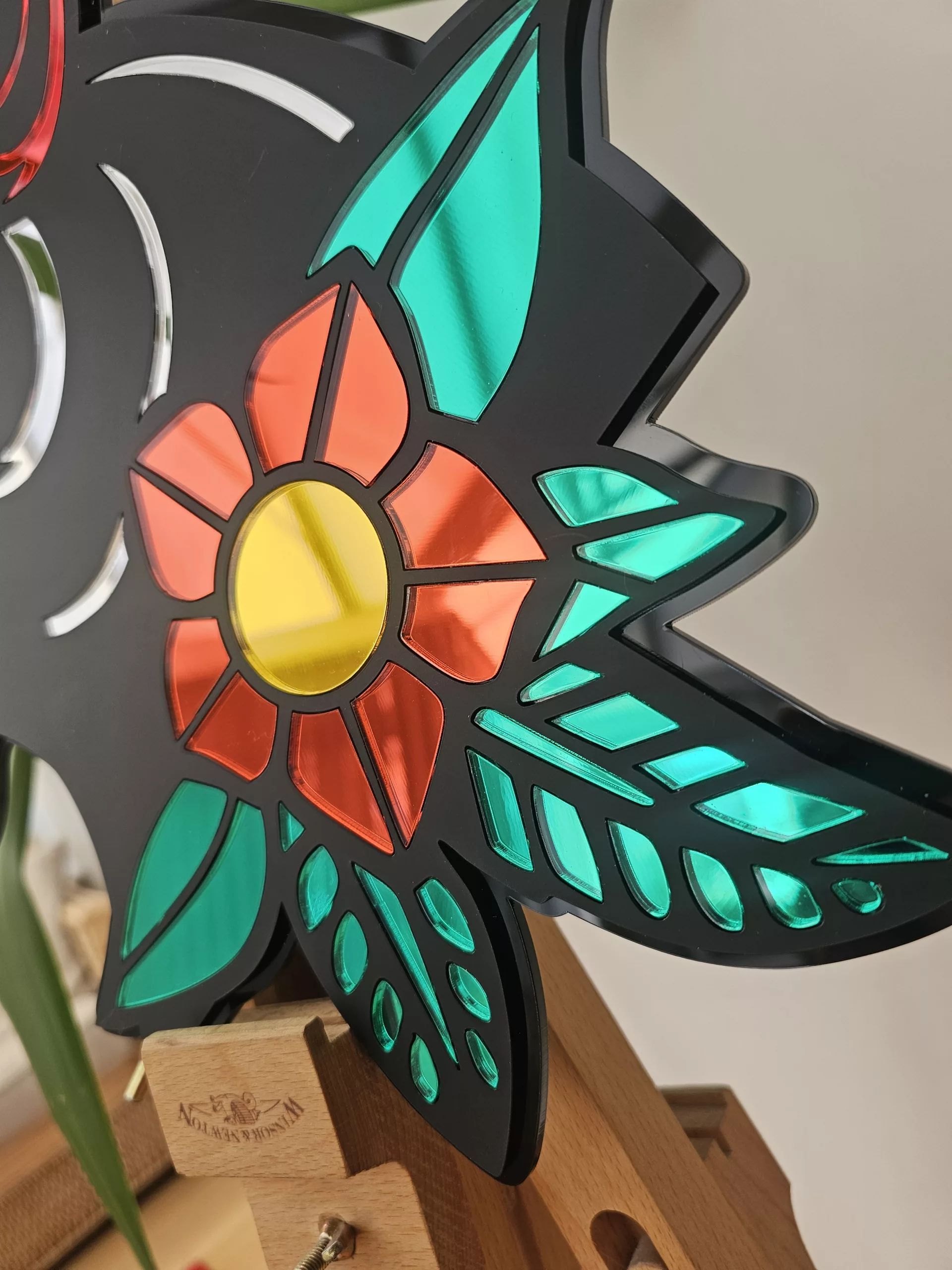 Handmade wall art in the style of an old school japanese panther tattoo. Made with matt black and mirror accents.